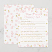 Invitation Carte Postale Quiz de la future maman Shower Pink Gold Dots (Devant / Derrière)