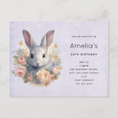 Invitation Carte Postale Rabbit Surrounded by Pastel Flowers Cute Birthday (Devant)