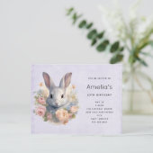 Invitation Carte Postale Rabbit Surrounded by Pastel Flowers Cute Birthday (Debout devant)
