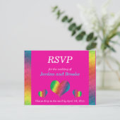 Invitation Carte Postale [Rainbow Crinkle Mariage] Coeurs RSVP Card Pink (Debout devant)
