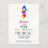Invitation Carte Postale Rainbow Rocket Ship Exterspace Anniversaire (Devant)