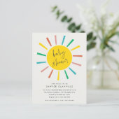 Invitation Carte Postale Rainbow Sun Script Baby shower moderne (Debout devant)