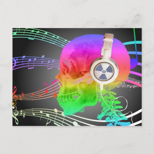 Invitation Carte Postale Rainbow Trippy Skull Music Psychedelic Dance Party (Devant)
