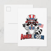 Invitation Carte Postale Raton laveur Americoon Patriotique 4 JUILLET Améri (Devant / Derrière)