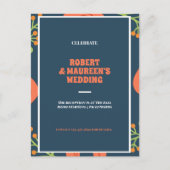 Invitation Carte Postale Réception de mariage à fleurs bleues marine et rou (Devant)