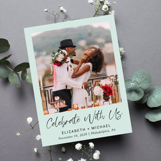 Invitation Carte Postale Réception De Mariage Chic Photo Mint