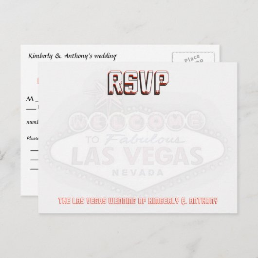 Invitation Carte Postale Réception de mariage Las Vegas RSVP (Devant / Derrière)