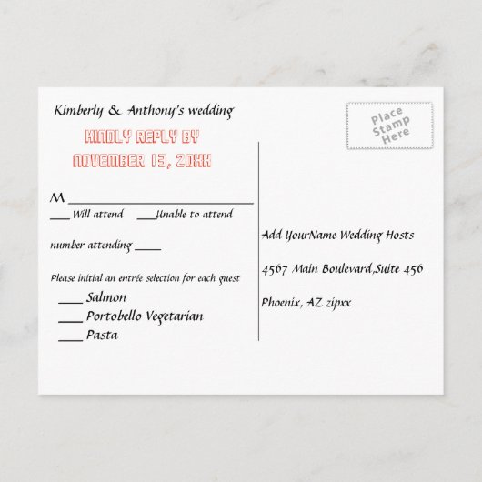 Invitation Carte Postale Réception de mariage Las Vegas RSVP (Dos)