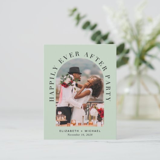 Invitation Carte Postale Réception de mariage Sage Elegant Arch Photo (Debout devant)