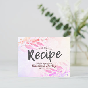 Invitation Carte Postale Recette de Baby Shower Floral aux Feuilles Aquarel