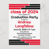 Invitation Carte Postale Red & Black Bars Graduation Party (Devant)
