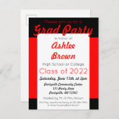 Invitation Carte Postale Red Black Bold Grad Party Grad (Devant / Derrière)