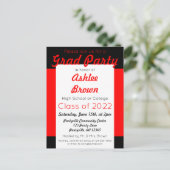Invitation Carte Postale Red Black Bold Grad Party Grad (Debout devant)