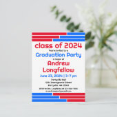 Invitation Carte Postale Red & Blue Bars Graduation Party (Debout devant)
