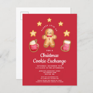 Invitation Carte Postale Red Christmas Cookie Exchange Cute Gingerbread Hom