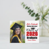 Invitation Carte Postale Red Class of 2026 Photo Graduation Party (Debout devant)