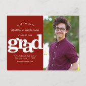 Invitation Carte Postale Red enregistrer la date de graduation photo en gra (Devant)