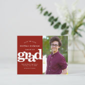 Invitation Carte Postale Red enregistrer la date de graduation photo en gra (Debout devant)