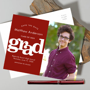 Invitation Carte Postale Red enregistrer la date de graduation photo en gra