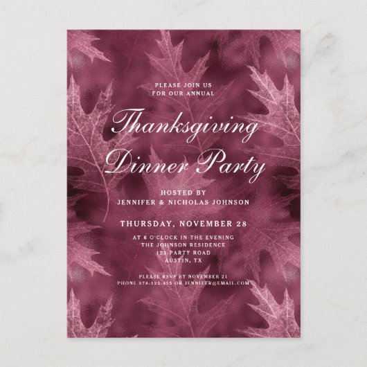 Invitation Carte Postale Red Fall quitte Thanksgiving Dinner Party (Devant)