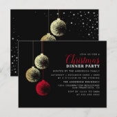 Invitation Carte Postale Red & Gold Baubles Élégant dîner de Noël (Devant / Derrière)