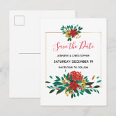 Invitation Carte Postale Red Green et Gold de Noël Sauvez la date (Devant / Derrière)