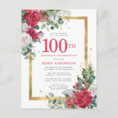 Invitation Carte Postale Red Rose Gold Holly 100e anniversaire (Devant)