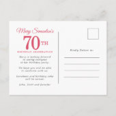 Invitation Carte Postale Red Rose Gold Holly 70e anniversaire (Dos)