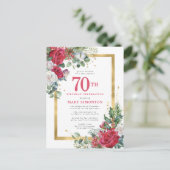 Invitation Carte Postale Red Rose Gold Holly 70e anniversaire (Debout devant)