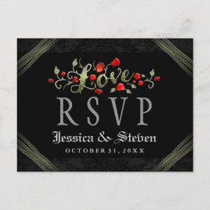 Invitation Carte Postale Red Roses Halloween amour mariage RSVP PostCard
