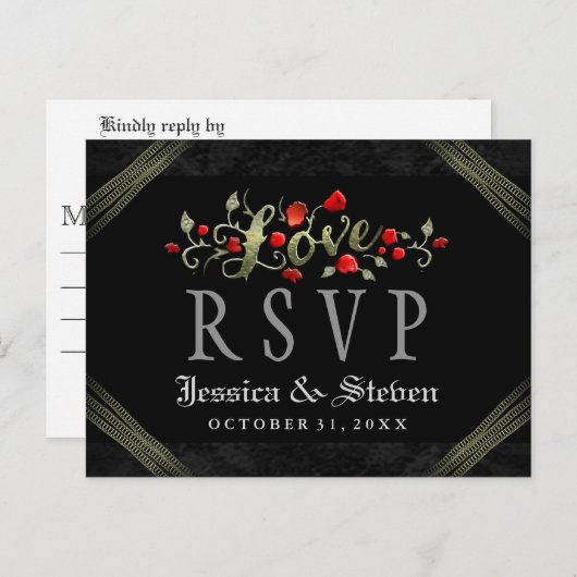 Invitation Carte Postale Red Roses Halloween amour mariage RSVP PostCard (Devant / Derrière)