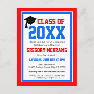 Invitation Carte Postale Red White and Blue Graduation Party