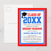 Invitation Carte Postale Red White and Blue Graduation Party (Devant / Derrière)
