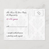 Invitation Carte Postale regal fleurit noir et rose damas rsvp (Dos)