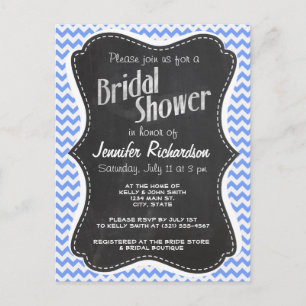 Invitation Carte Postale Regard vintage de tableau, motif bleu de Chevron