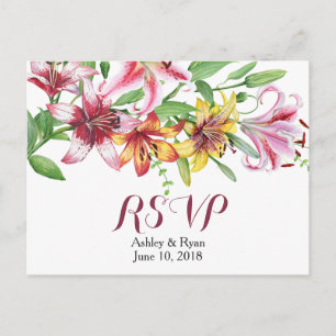 Invitation Carte Postale Réponse au mariage Bouquet de fleurs de lys