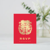 Invitation Carte Postale Réponse au mariage Canards Mandarins & Double Bonh (Debout devant)