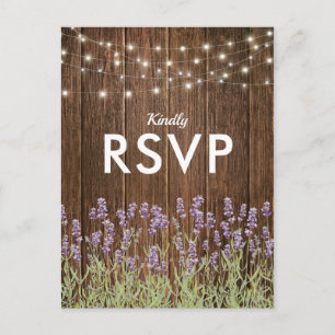 Invitation Carte Postale Réponse au mariage Rustic Country Lavender Lights