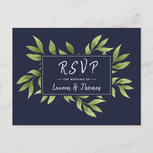 Invitation Carte Postale Réponse de mariage à l'aquarelle Couronne de saule (Devant)