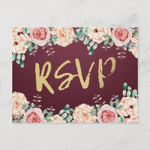 Invitation Carte Postale Réponse de mariage à l'aquarelle florale et à l'éc