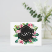 Invitation Carte Postale Réponse de mariage aux flamants roses d'hibiscus d (Debout devant)