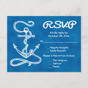 Invitation Carte Postale Réponse de mariage Bateau Ancre de marine Aquarell