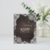 Invitation Carte Postale Réponse de mariage Bois Rustique Foncé et Dentelle (Debout devant)
