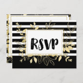 Invitation Carte Postale Réponse de mariage botanique doré noir moderne (Devant / Derrière)