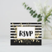 Invitation Carte Postale Réponse de mariage botanique doré noir moderne (Debout devant)