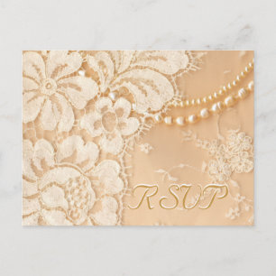 Invitation Carte Postale Réponse de mariage dentelle et perles