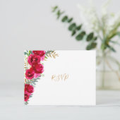 Invitation Carte Postale Réponse de mariage élégante aux fleurs fuchsia dor (Debout devant)