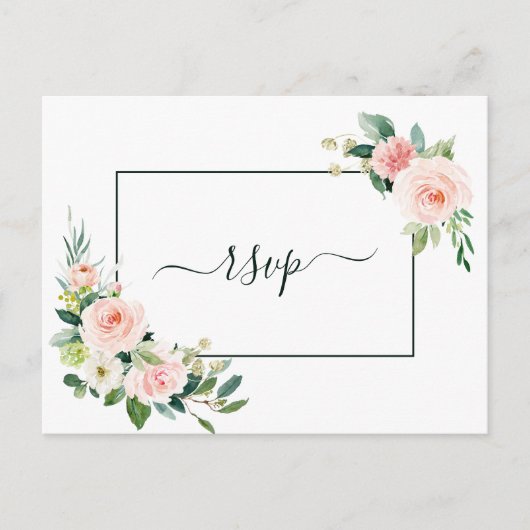 Invitation Carte Postale Réponse de mariage Fleur rose tendre (Devant)