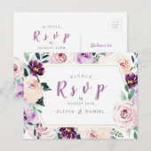 Invitation Carte Postale Réponse de mariage floral botanique violet en fleu (Devant / Derrière)