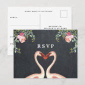 Invitation Carte Postale réponse de mariage floral flamant rose tropical (Devant / Derrière)